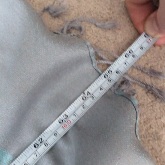 Pashmina Silk Graphic Two Tone Boho Gypsy Folk Art Light Blue Grey Fringe Scarf - Picture 5 of 6